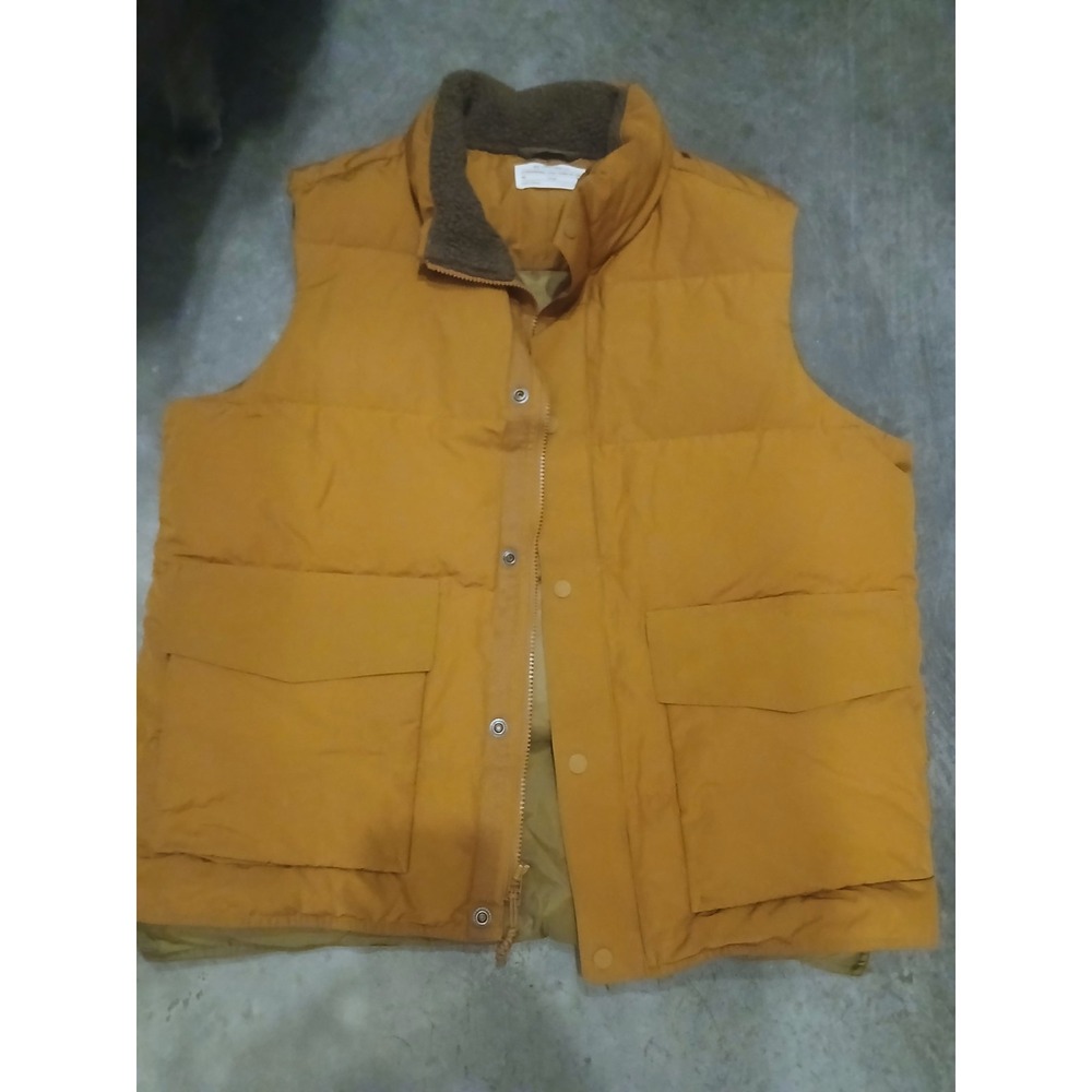 REI Co-Op Vest Mens Large Orange Down Puffer Canvas Sherpa Collar Outdoor